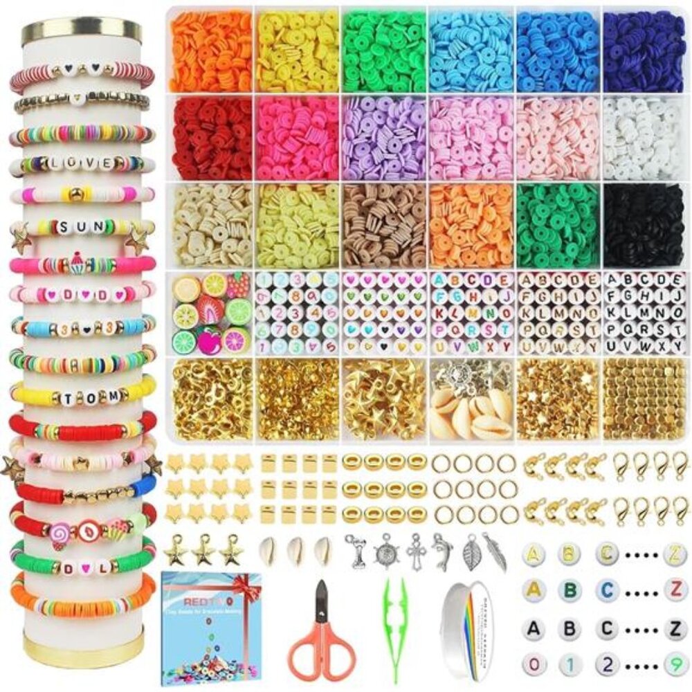 5100 Clay Beads Bracelet Making Kit Flat Preppy Beads for Friendship Bracelets
